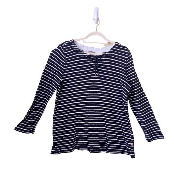 Talbots 100% Cotton Navy Blue and White Striped Boat Neck Sweater - Picture 1 of 9
